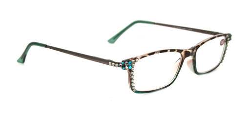 Vienna, (Bling) Women Reading Glasses W (Black Diamond, Blue Zircon Genuine European Crystals +1.25 +3 (TortoiseShell Green) NY Fifth Avenue