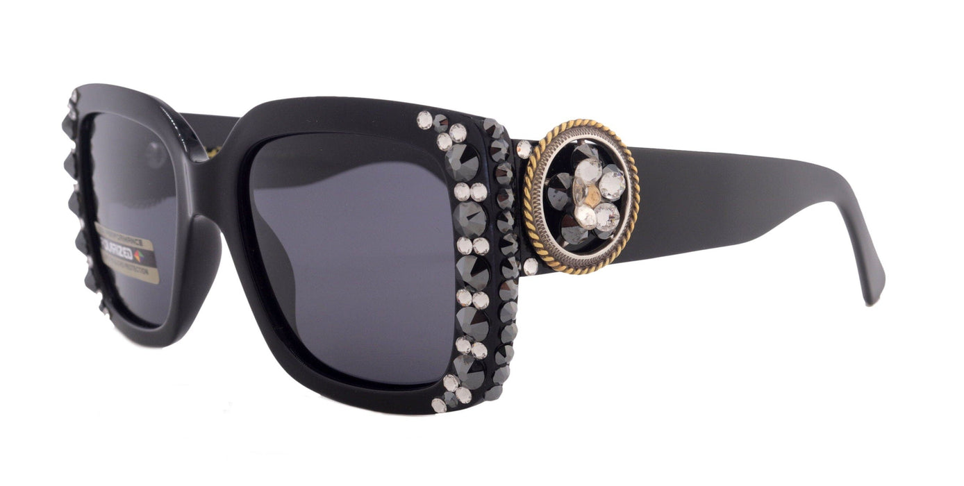 Western Rope edge Concho w/ Genuine European Crystals Women Bling Sunglasses Polarizes NY Fifth Avenue