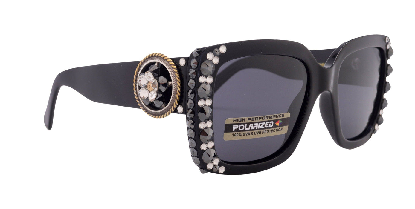 Western Rope edge Concho w/ Genuine European Crystals Women Bling Sunglasses Polarizes NY Fifth Avenue