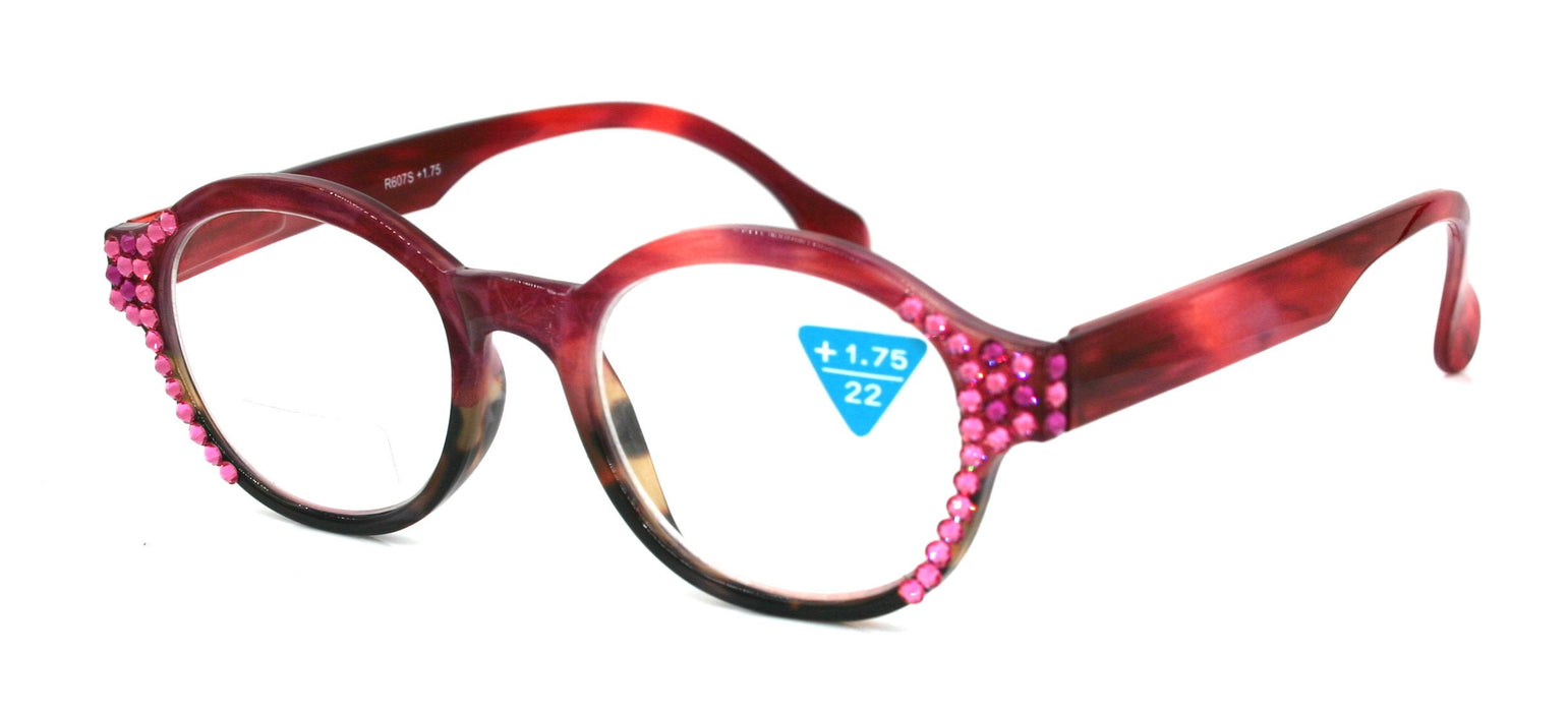 The Alchemist, (Bling) Round Women Reading Glasses W (Light Rose, Rose) Genuine European Crystals (Pink, Brown) Circle. NY Fifth Avenue