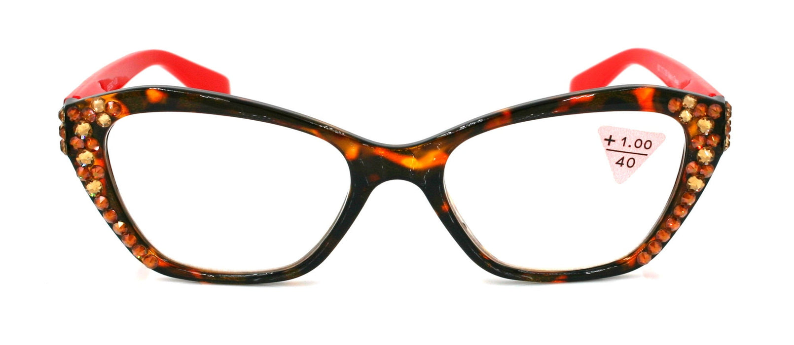 Jane, (Bling) Women Reading Glasses W (L. Colorado, Cooper) Genuine European Crystals, Cat Eyes (Red Brown) Tortoise Shell. NY Fifth Avenue