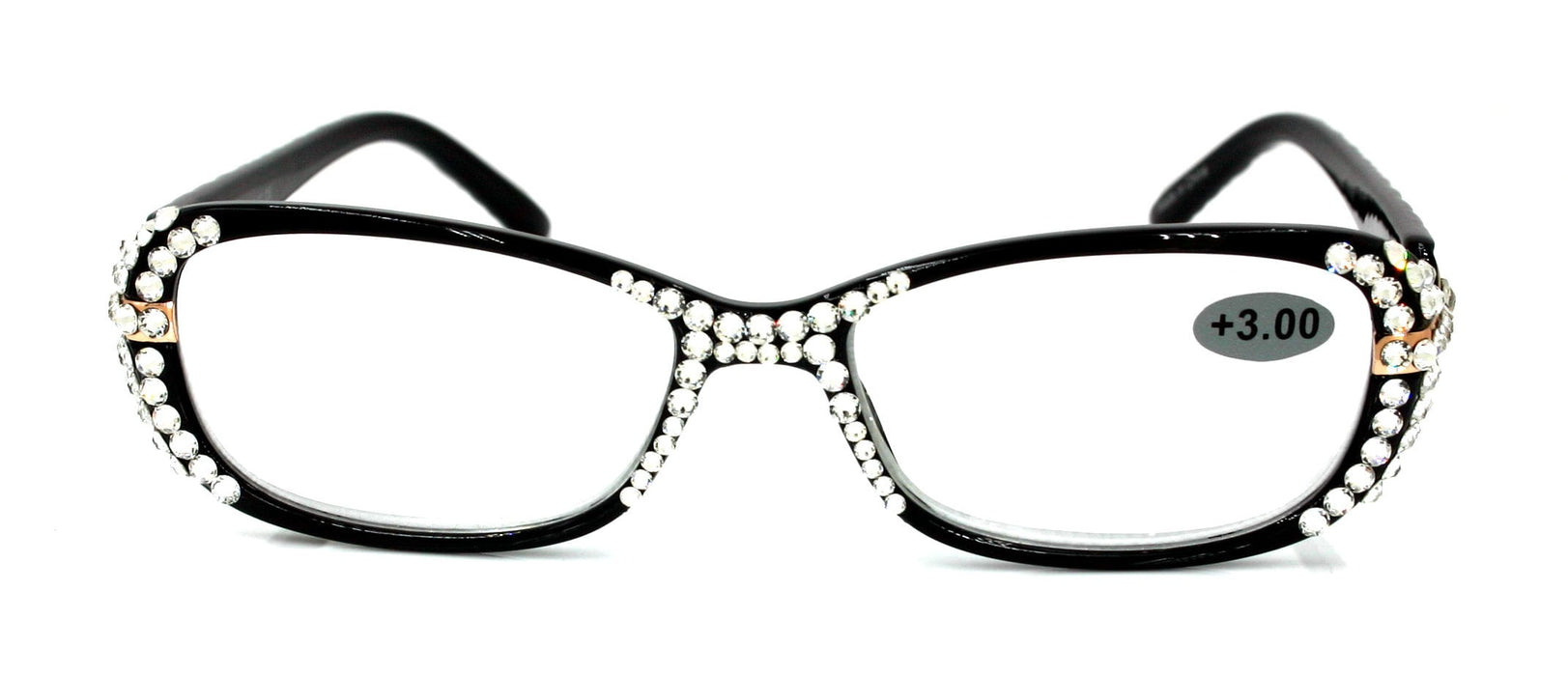 Glamour Quilted, (Bling) Women Reading Glasses W (Sides, Front) (Clear) Genuine European Crystals +1.25..+3.50 Rectangular. NY Fifth Avenue