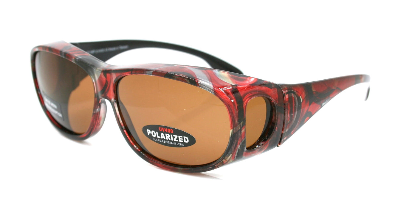 Explorer, (Fit Over) Glasses, Rectangular Polarized Sunglasses 1.1mm 100% UVA UVB Prot (Red Brown) Frame, (Amber Brown) Lens NY Fifth Avenue