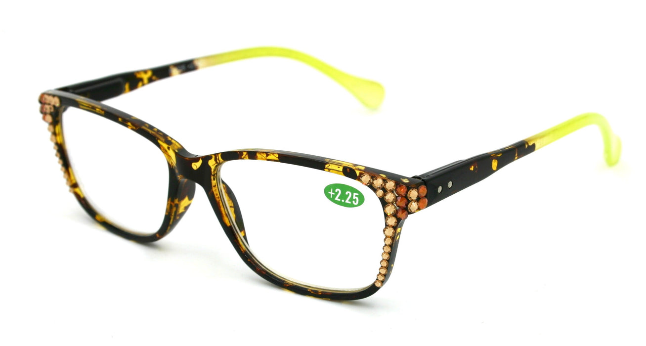 Milan, (Bling) Reading Glasses Women W (L. Colorado, Cooper) Genuine European Crystals. +1.25..+3 Tortoise Brown n (Yellow) NY Fifth Avenue