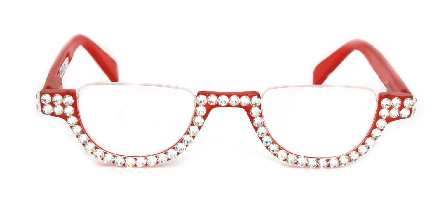 Half Moon, (Bling) Woman Reading Glasses Adorned W (Clear) Genuine European Crystals , Reader Magnifying, +1.25 to +4 Frame, NY Fifth Avenue