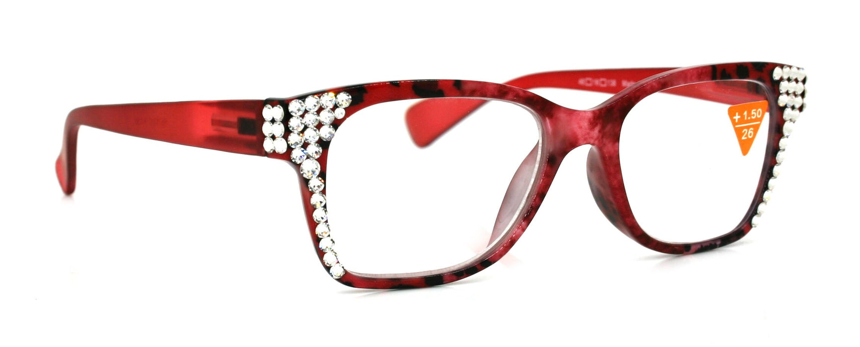 The Bohemian, (Bling) ReadingGlasses 4 Women w (Clear)Genuine European Crystals.+1.25+4 (Black nRed Tortoise shell) Square, NY Fifth Avenue.