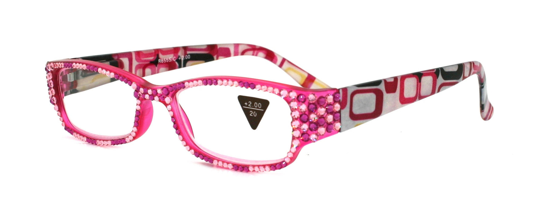 Daisy, (Bling) Reading Glasses for women W (Full Crystals) (Pink, Clear) +1..+4 (Pink) Rectangular. NY Fifth Avenue