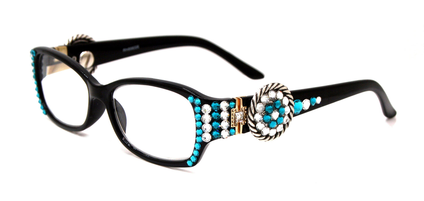 The Medallion, (Bling) Reading Glasses For Women W (Clear, Blue Zircon) Genuine European Crystals (Black) Turquoise Concho. NY Fifth Avenue