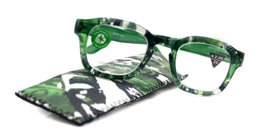 Sasha, (Premium) Reading Glasses, High End Readers +1.25..+3 Magnifying Eyeglasses (Black n Green) Camo Square Optical Frames NY Fifth Avenue