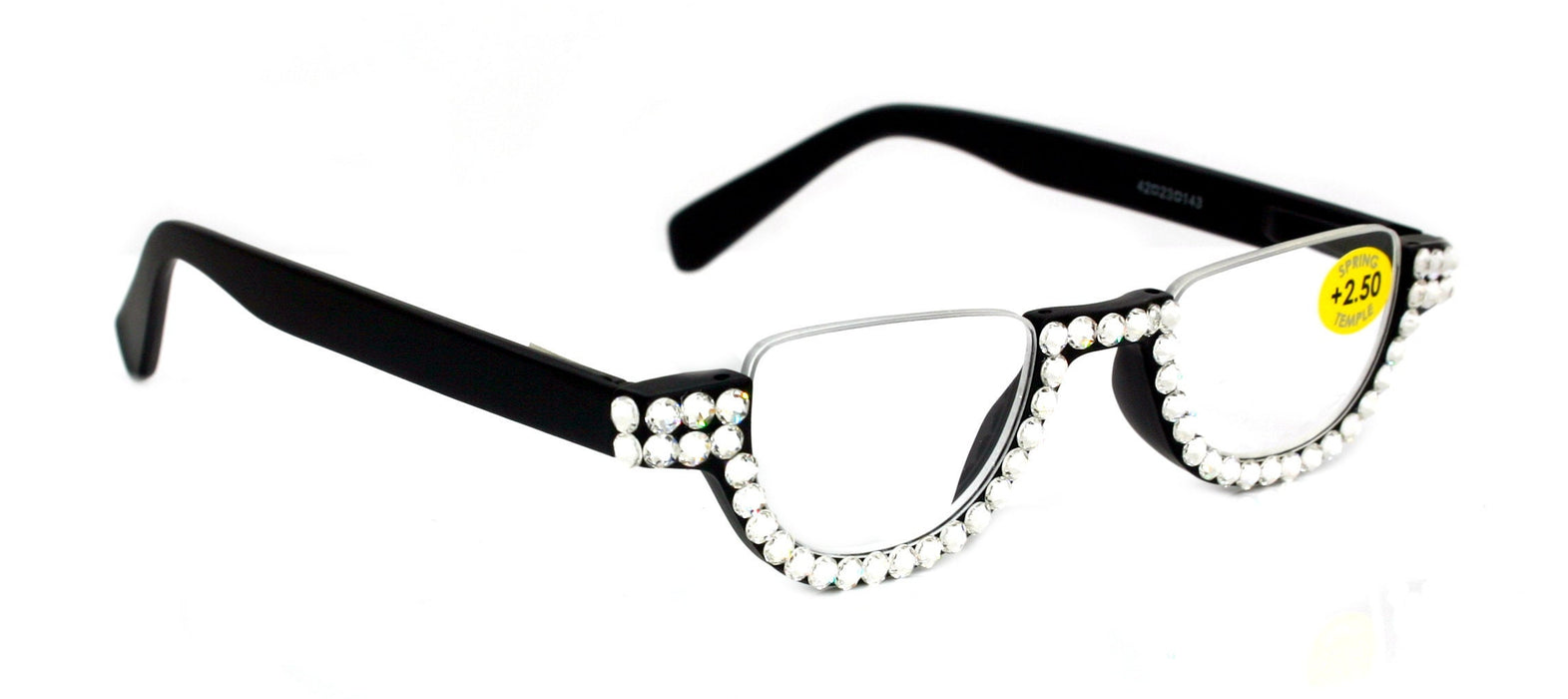 Half Moon, (Bling) Woman Reading Glasses Adorned w (Clear) Genuine European Crystals , Reader +1.25 to +4 Magnifying, Frame, NY Fifth Avenue