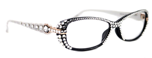 Glamour Quilted, (Bling) Reading Glasses For Women With (Full Top) Genuine European Crystals+1.25 to +3 (White, Black) NY fifth avenue.