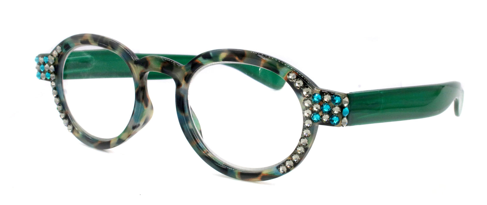 Sephora, (Bling) Reading Glasses Women W (Black Diamond, Blue Zircon) Genuine European Crystals (Green Tortoise Shell) NY Fifth Avenue-NY20685GR_150