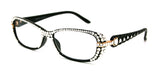 Glamour Quilted, (Bling) Reading Glasses 4 Women With (Full Top)(Clear)Genuine European Crystals +1.25 to +3 (Black) Frame, NY fifth avenue.