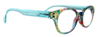 Versailles, (Premium) Reading Glasses High End Readers +1.25 .. +3.00 (Light Blue, Orange Floral) Round Optical Frames. NY Fifth Avenue.