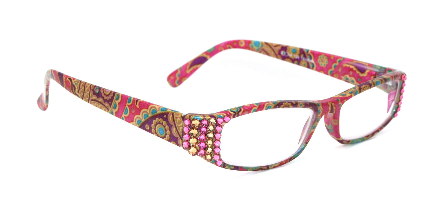 Florence, (Bling) Reading Glasses For Women W (Rose, Light Colorado)Genuine European Crystals +1.25 ..+3 Paisley, NY Fifth Avenue.