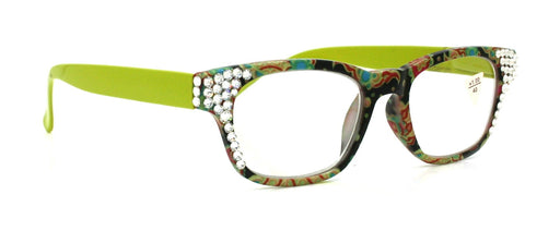 Persia, (Bling) Reading Glasses For Women Adorned W (Clear) Genuine European Crystals.+1.25.+3 (Lime Green) Paisley Floral. NY Fifth Avenue.