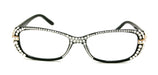 Glamour Quilted, (Bling) Reading Glasses 4 Women With (Full Top)(Clear)Genuine European Crystals +1.25 to +3 (Black) Frame, NY fifth avenue.