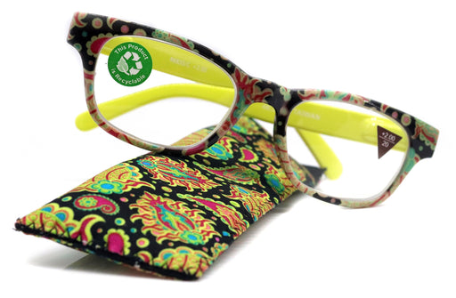 Persia, (Premium) Reading Glasses High End Reader +1.25..+3 Magnifying Eyeglass, Square Optical Frame (Lime Green) Paisley NY Fifth Avenue