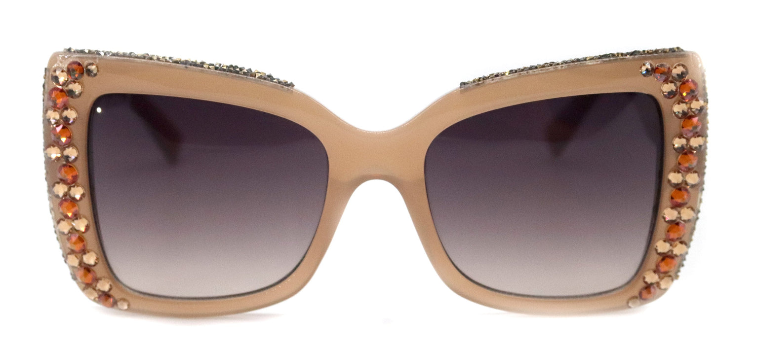 The Monarch, (Bling) Women Sunglasses W (Cooper, Light Colorado) Genuine European Crystals (Tan) Large Cat Eye NY Fifth Avenue