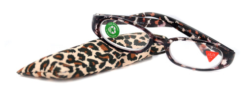 Isabella, (Premium) Reading Glasses, Fashion Reader (Leopard Brown) Print, Oval +4 +4.50 +5 High Magnification, NY Fifth Avenue (Wide Frame)