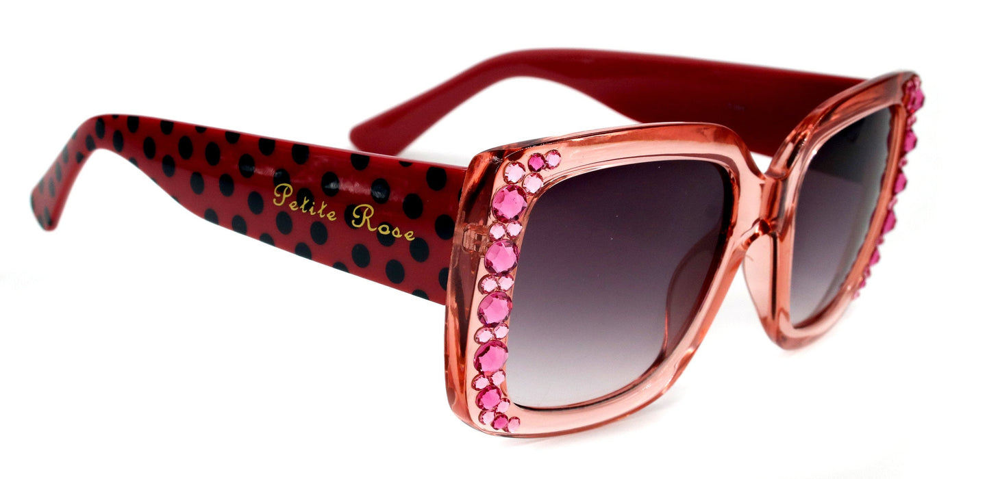 Minnie, (Bling) Women Sunglasses W (L Rose N Rose) Genuine European Crystals (Red) N Polka Dot Translucent (Pink) NY Fifth Avenue.-NYS5386PKRD
