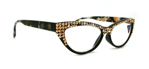 Lynx, (Bling) Women Reading Glasses W(Full TOP) (Clear n Rose Gold) Genuine European Crystals Cat Eyes Tiger Print Cat eye NY Fifth Avenue