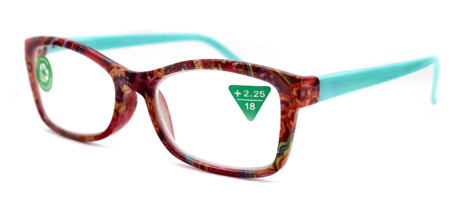 Frida, (Premium) Reading Glasses, High End Readers +1.25 ..+3 magnifying Eyeglasses, Square Optical Frame (Fuchsia) Paisley. NY Fifth Avenue