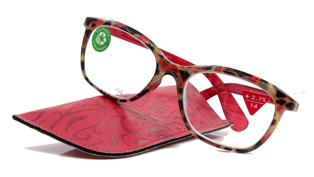 Venus, (Premium) Reading Glasses, High End Readers +1.25..+4 Magnifying glasses, Rectangular. Optical Frame (Tortoise Red) NY Fifth Avenue.