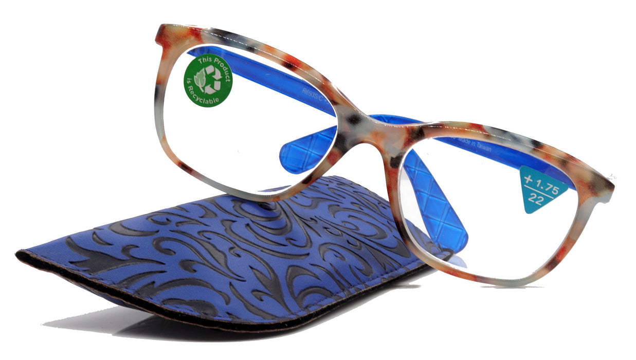 Venus, (Premium) Reading Glasses, High End Readers +1.25..+4 Magnifying glasses, Rectangular. Optical Frame (Tortoise Blue) NY Fifth Avenue.