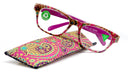 Persia, (Premium) Reading Glasses High End Reader +1.25..+3 Magnifying Eyeglass, Square Optical Frame (Pink Fuchsia) Paisley NY Fifth Avenue