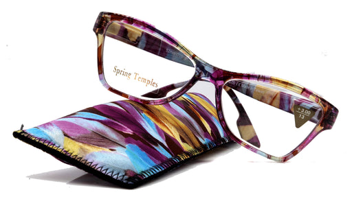 Avian, (Premium) Reading Glasses, High End Reader +1.25 to +3 Magnifying Eyeglass, Cat Eye (Purple n Blue) Feather Pattern. NY Fifth Avenue
