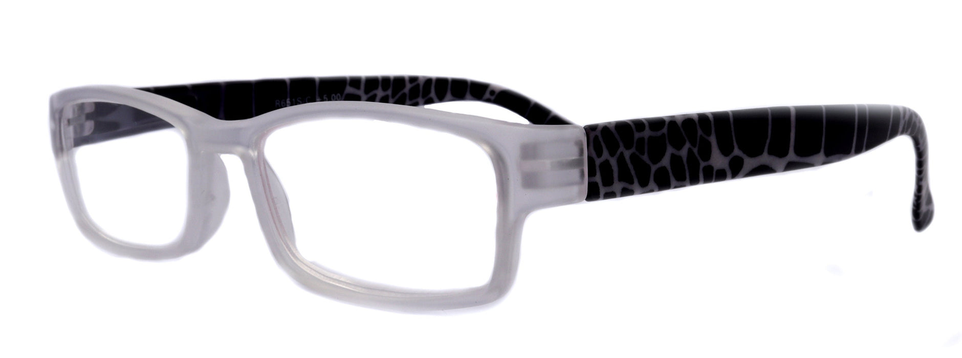 Xena, (Premium) Reading Glasses, Square Readers Clear Frosted +1.25.. +6 High / Strong Magnifying Eyeglasses (Black Giraffe) NY Fifth Avenue