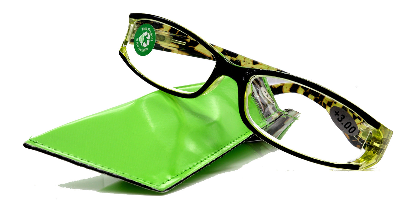 Tuscany, (Premium) Reading Glasses, High End Readers +1 to +6 Magnifying. Marble (Black, Green) Rectangular Optical Frame. NY Fifth Avenue