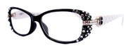 Glamour Quilted, (Bling) Reading Glasses For Women Adorned W (Clear, Hematite)Genuine European Crystals +1.25.. +3.5 (White, Black)