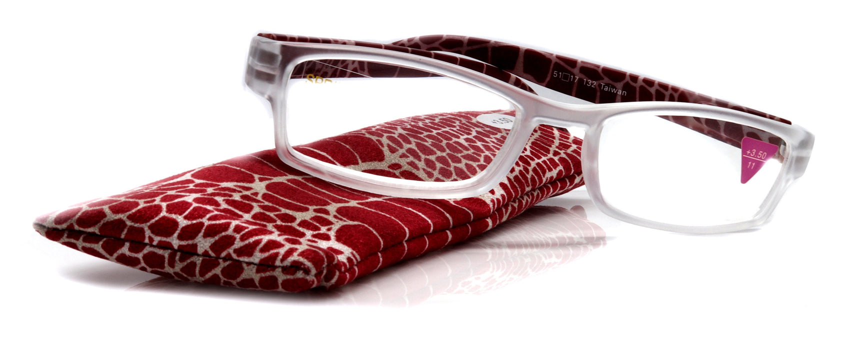 Xena, (Premium) Reading Glasses, Square Readers Clear Frosted +1.25.. +6 High / Strong Magnifying Eyeglasses (Red Giraffe) NY Fifth Avenue