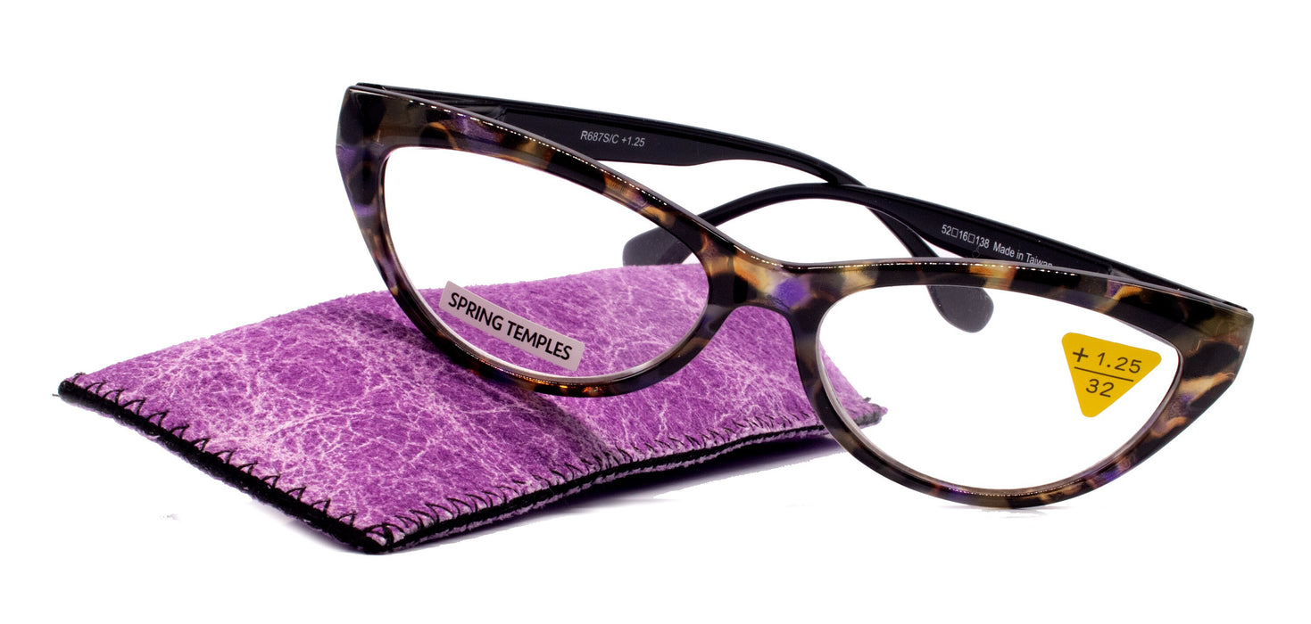 Lynx, (Premium) Reading Glass, High End Readers +1.25..+3 Magnifying, Cat Eye optical Frame, Tortoise Shell (Brown, Purple) NY Fifth Avenue