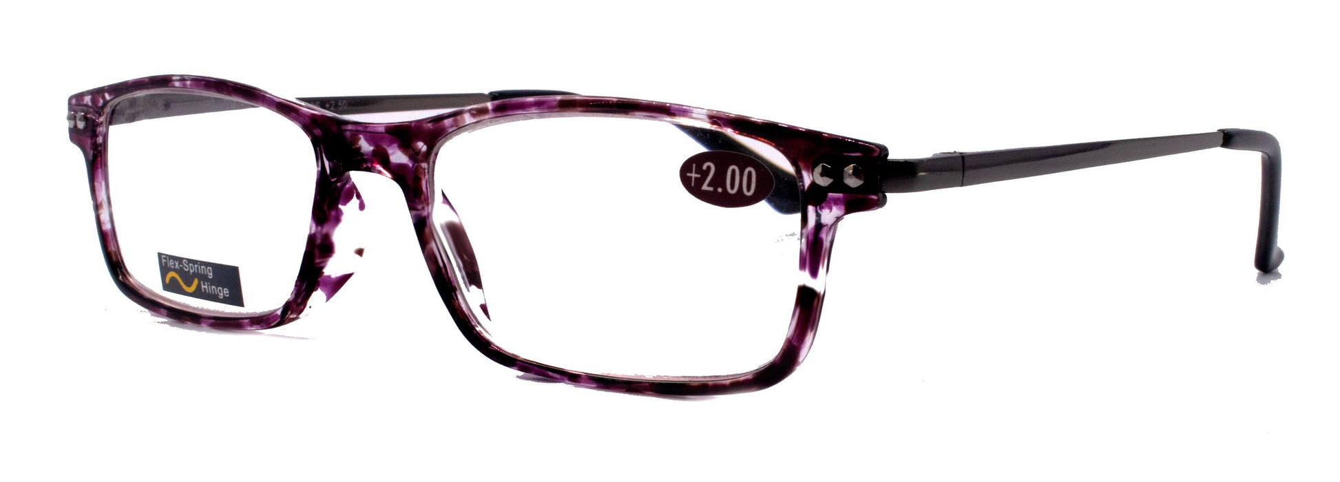 Vienna, (Premium) Reading Glasses High End Readers (TortoiseShell Purple) Rectangular +1.25..+3 Magnifying Metal Thin Temple NY Fifth Avenue