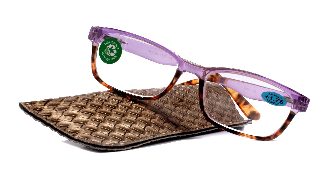 Desiree, (Premium) Reading Glasses High End Reader +1.25..+3 Magnifying Wayfarer Style (Purple Tortoise Brown) Optical Frame NY Fifth Avenue