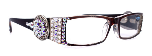 The Medallion, (Bling) Reading Glasses 4 Women W (Clear, AB ) Genuine European Crystals (barbed wire Western Concho) NY Fifth Avenue