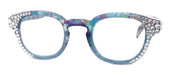 Autumn, (Bling) Reading Glasses For Women Adorned w (Clear) Genuine European Crystals Round Frame (Blue, Purple Floral) NY Fifth Avenue