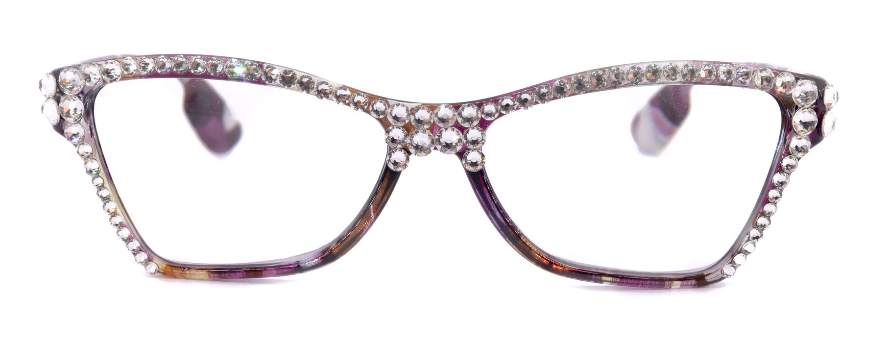 Avian, (Bling) Women Reading Glasses w (Full TOP) (Clear) Genuine European Crystals, Magnifying, Cat Eye (Purple, Blue) NY Fifth Avenue.