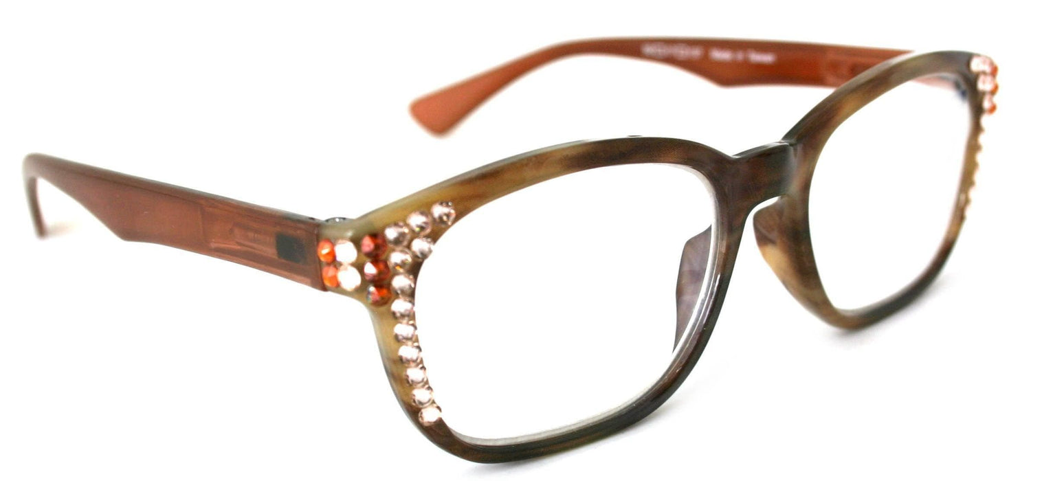Coral, (Bling) Reading Glasses For Women W (Cooper, Light Colorado)Genuine European Crystals. Marble Pattern Frame. NY Fifth Avenue.