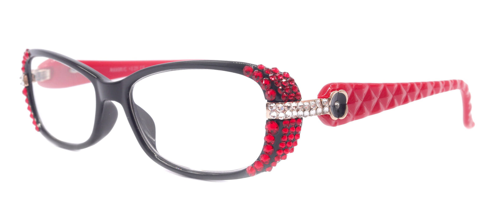 Glamour Quilted, (Bling) Reading Glasses For Women Adorned W (L. Siam, Clear) +1.25..+3.50 (Red, Black) NY Fifth Avenue.