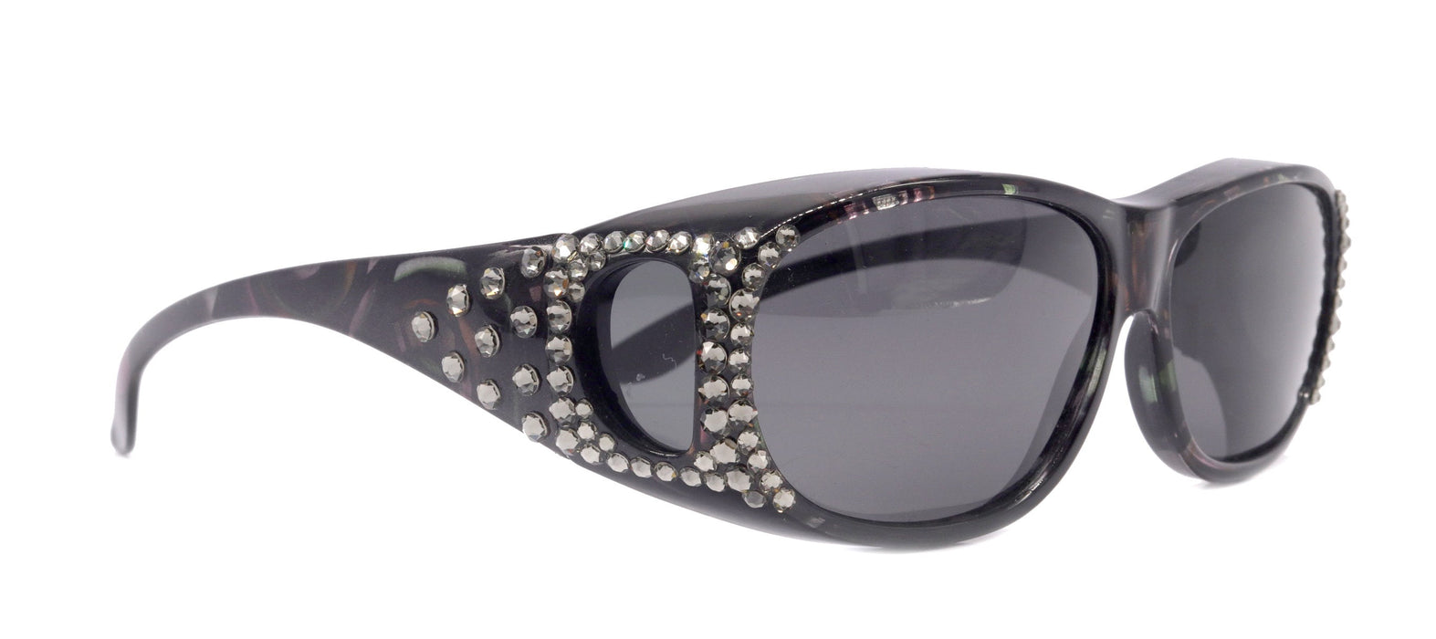 Explorer, (Bling) (Fit Over) Glasses W (Black Diamond) Genuine European Crystals, Polarized Sunglasses 1.1mm (Smoke Grey) NY Fifth Avenue
