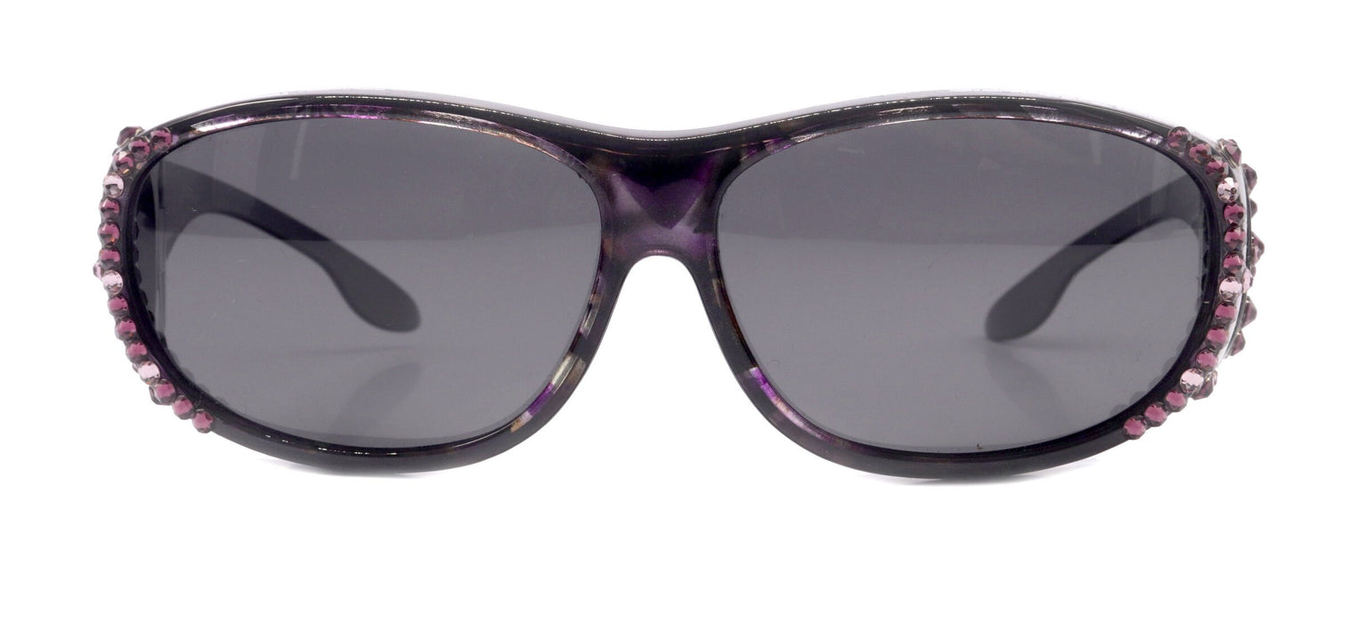 Explorer, (Bling) (Fit Over) Glasses W (Amethyst, L. Amethyst) Genuine European Crystals, Polarized Sunglasses (Smoke Grey) NY Fifth Avenue