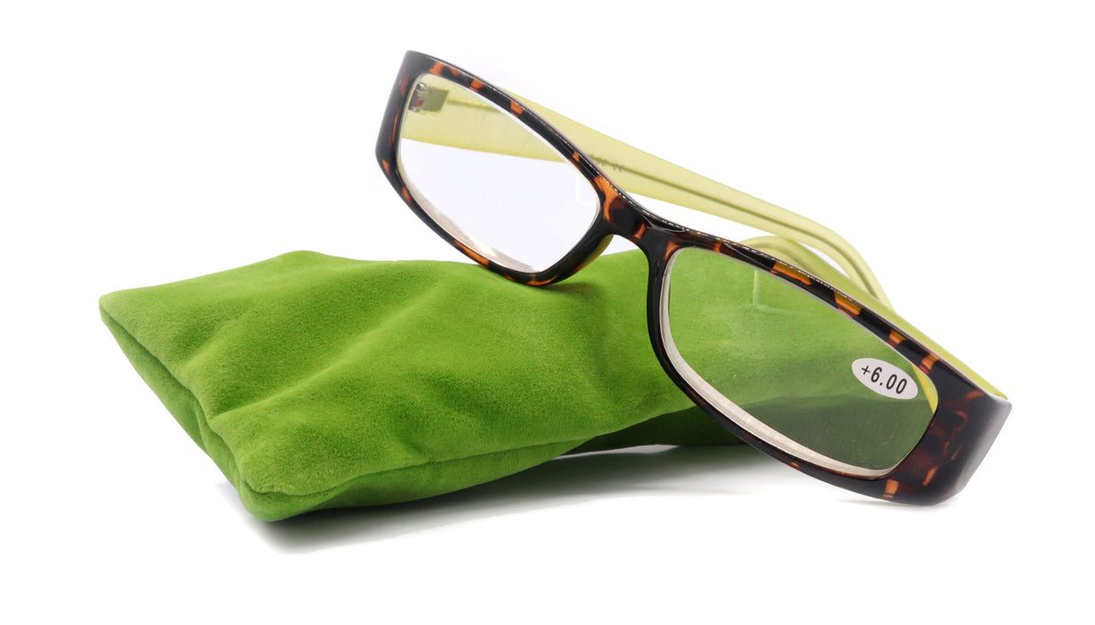 All Favorite, (Premium) Reading Glasses High End Fashion Reader Rectangular Style (Lime Green, Tortoise Brown) +4 +4.5 +5 +6 NY Fifth Avenue