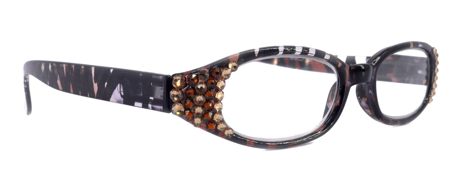 Isabella, (Bling) Reading Glasses Women W (Cooper, Light Colorado) Genuine European Crystals, Animal Print NY Fifth Avenue (Wide Frame)