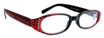 Isabella, (Bling) Reading Glasses Women W (L. Siam, Hematite) Genuine European Crystals (Red Floral Print) NY Fifth Avenue (Wide Frame)