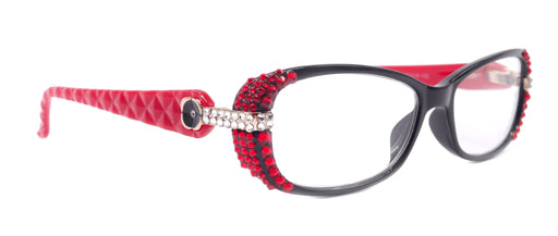Glamour Quilted, (Bling) Reading Glasses For Women Adorned W (L. Siam, Clear) +1.25..+3.50 (Red, Black) NY Fifth Avenue.