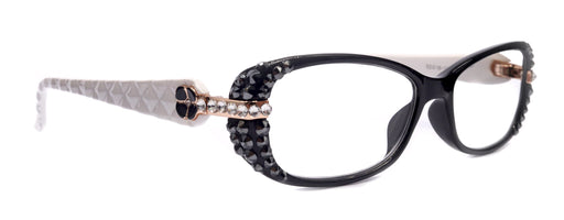 Glamour Quilted, (Bling) Reading Glasses For Women W (Hematite, Clear) Genuine European Crystals +1.25..+3 (Black, White) NY Fifth Avenue